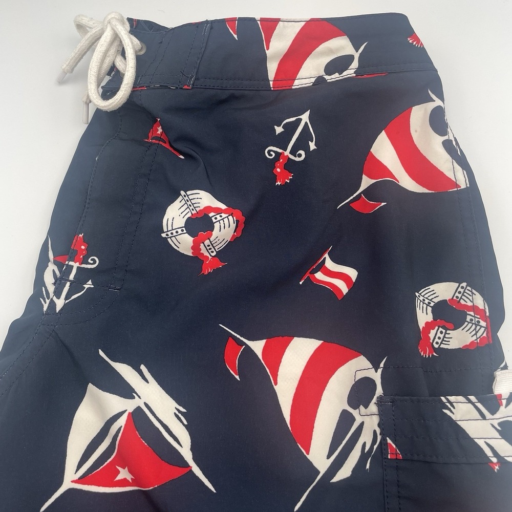 J. Crew Men's 34 Flex Swimwear 9" Swim Trunks Board Shorts Red Blue Nautical